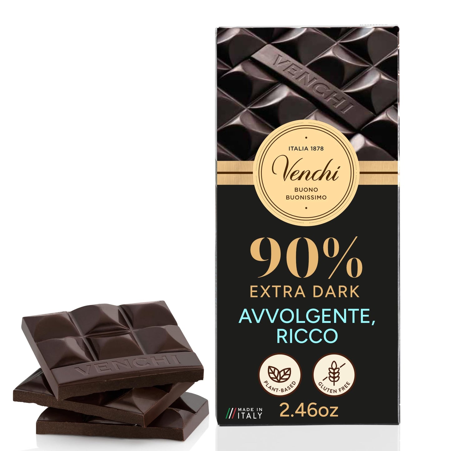 Venchi - 85% Extra Dark Chocolate Bar 3.52Oz - Fine Cocoa Blends - Gluten Free - Vegan