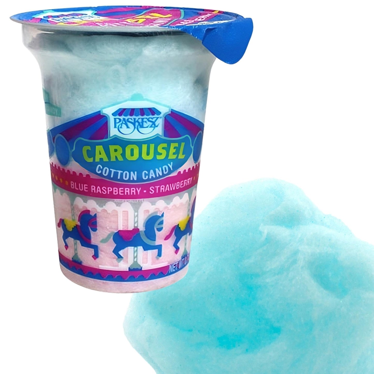 Snacktery Pink & Blue Cotton Candy - Experience The Sweetness Of The Fair With Strawberry & Blue Raspberry Flavored Bulk Cotton Candy - Box Of 24 Tubs