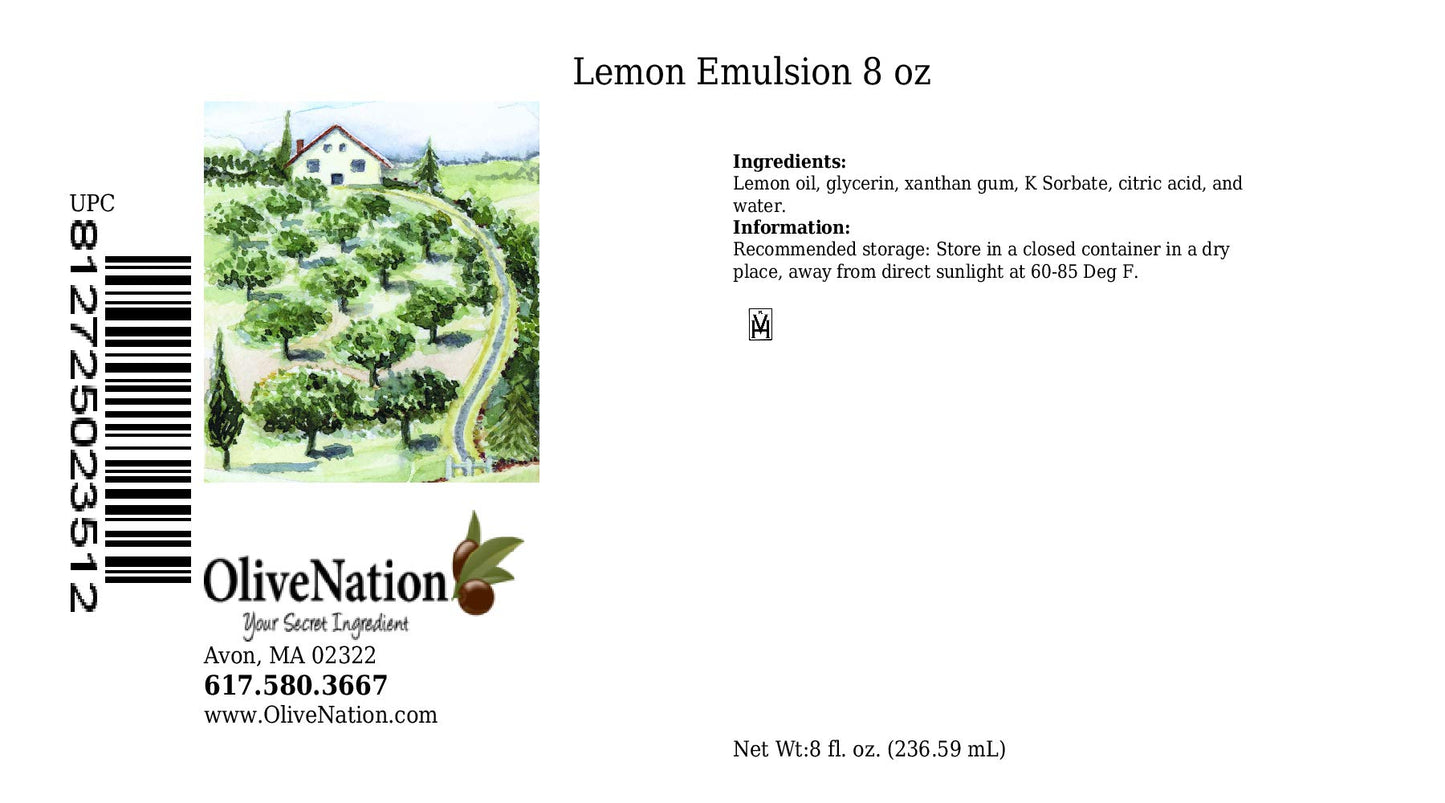 OLIVENATION Lemon Emulsion for Baking, Kosher, Gluten Free, Vegan, 8 Fl Oz, Model BAI11