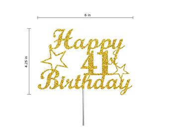 RokAPary Birthday Cake Topper, Gold Glitter, Premium Acrylic, Sturdy Double-Sided, Model RCT217, 41st Celebration Decor