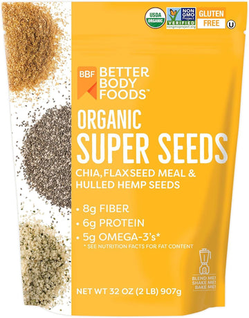 Betterbody Foods Superfood Organic Super Seeds - Chia Flax & Hemp Seeds, Blend Of Organic Milled Flax Seed Organic Hemp Hearts, Add To Smoothies Shakes & More, 2Lb, 32 Oz