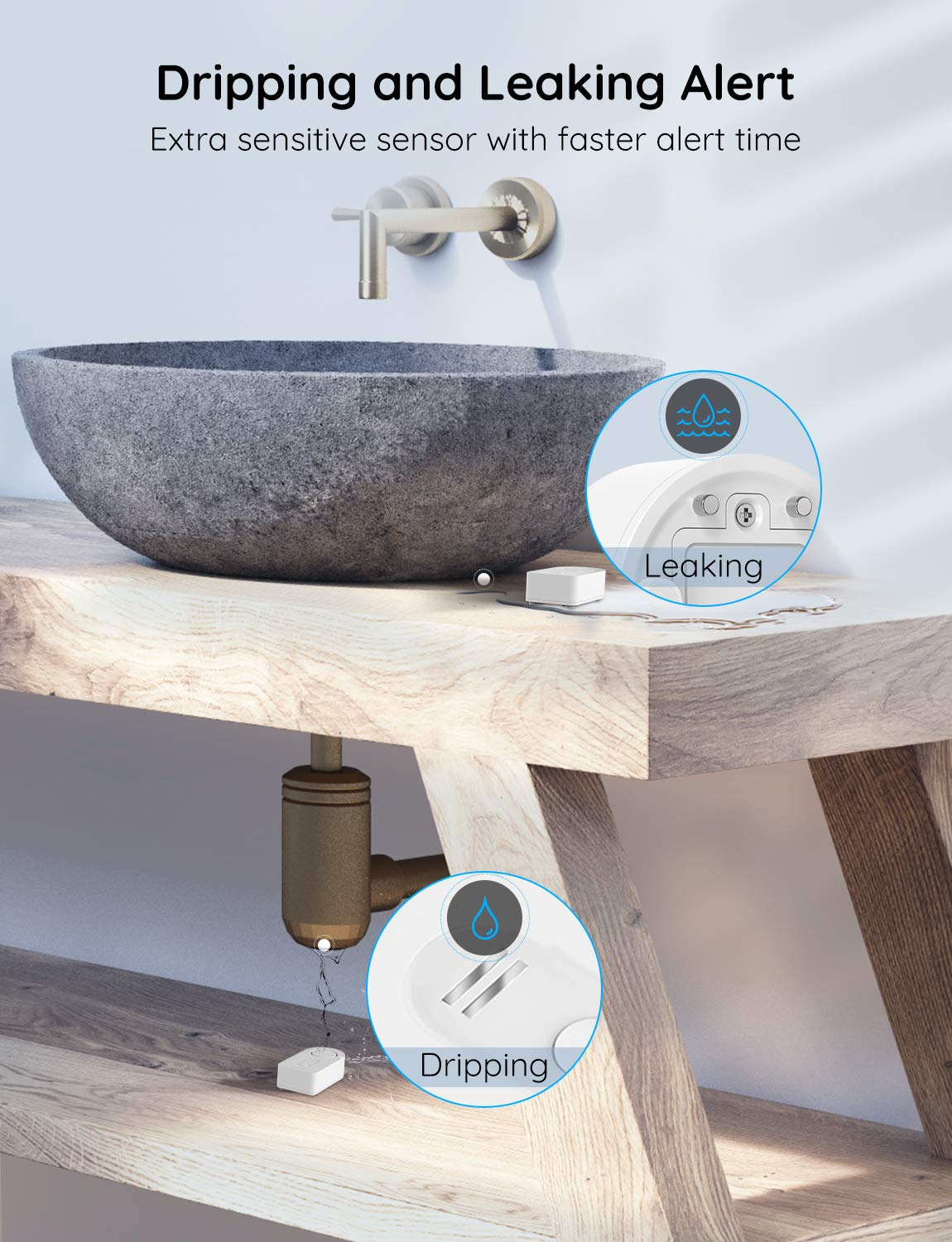 Govee Water Detectors 2 Pack, 100Db Adjustable Audio Alarm Sensor, Sensitive Leak And Drip Alert, For Kitchen Bathroom Basement