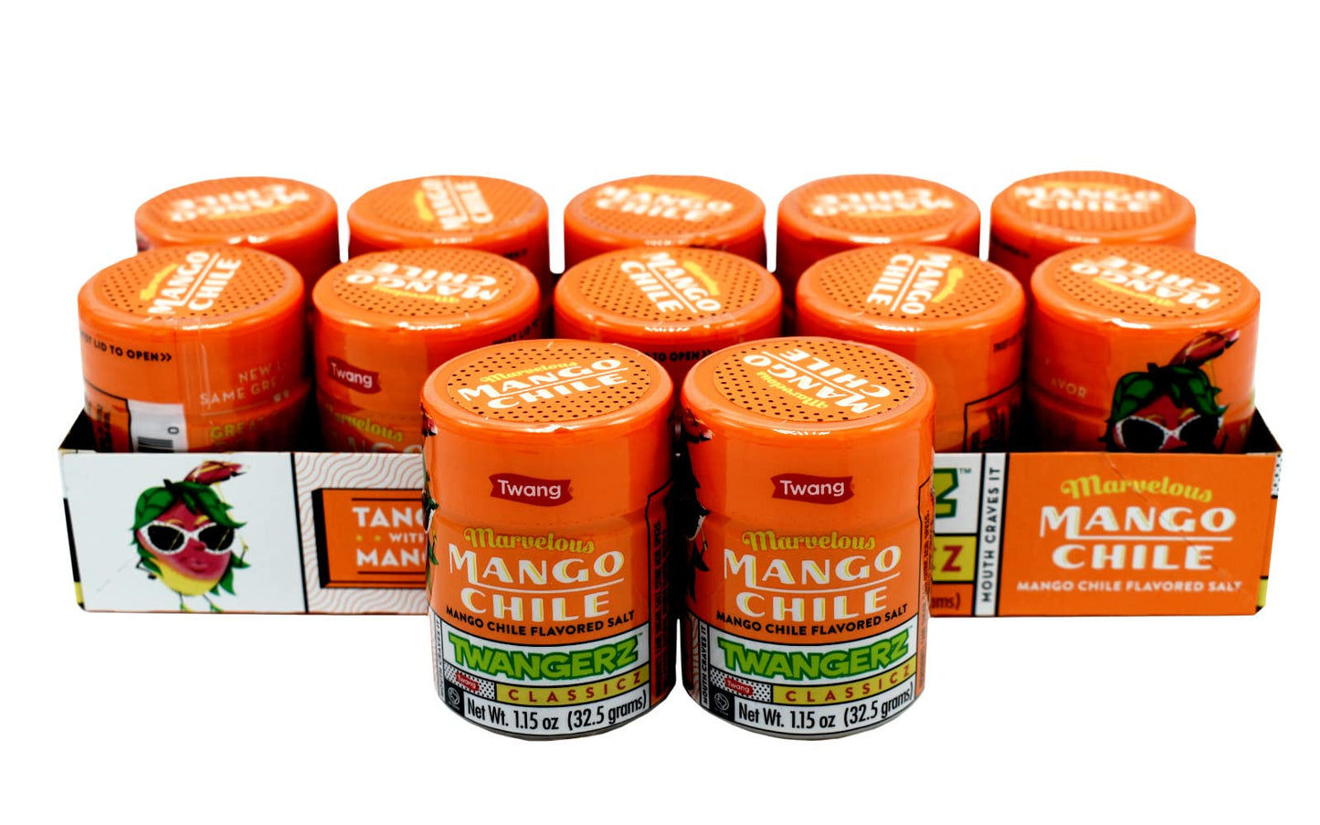 Twang Twangerz Flavored Salt Snack Topping - Lime, Lemon Lime, Chili Lime, Mango Chili Dill Pickle (Mango Chili, 12 Pack)
