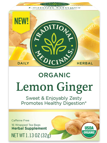 Traditional Medicinals Organic Lemon Ginger Tea, 16 Count (Pack Of 3) - Total 48 Tea Bags