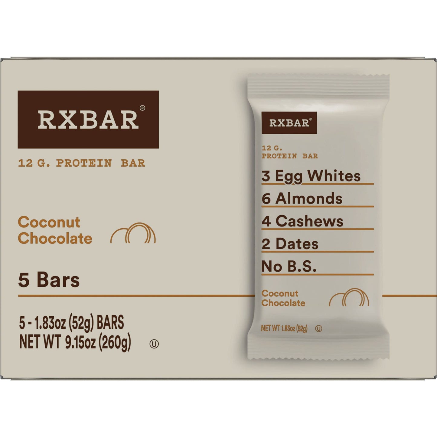 RXBAR Protein Bars 12g Protein Gluten Free Snacks Coconut Chocolate (6 Boxes 30 Bars)