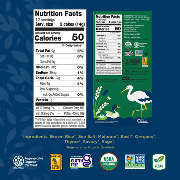 Lundberg Thin Brown Rice Cakes, Basil & Thyme, 6-Pack - Regenerative Organic Certified, Healthy Snacks, Vegan, 6 Oz Ea