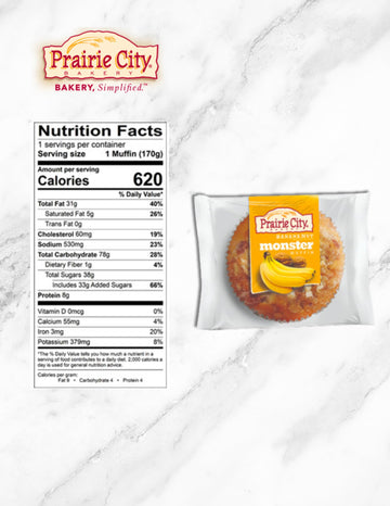 Prairie City Bakery Monster Muffins Variety Pack - Individually Wrapped, 6 Oz Each - Blueberry, Banana Nut & Chocolate Chip (Pac