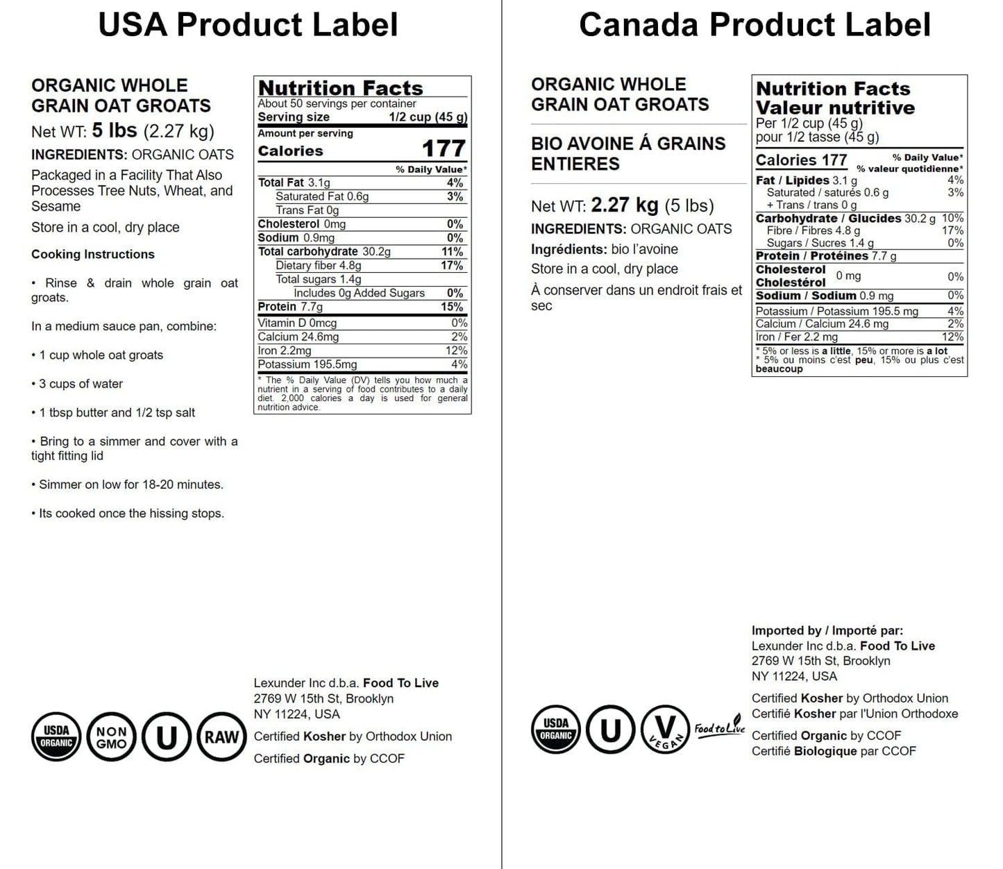 Food To Live Organic Oat Groats, 5 Pounds – 100% Whole Grain, Non-Gmo Seeds, Kosher, Raw, Non-Irradiated, Vegan, Bulk, Low Glycemic, Rich In Protein, Fiber, Copper And Manganese