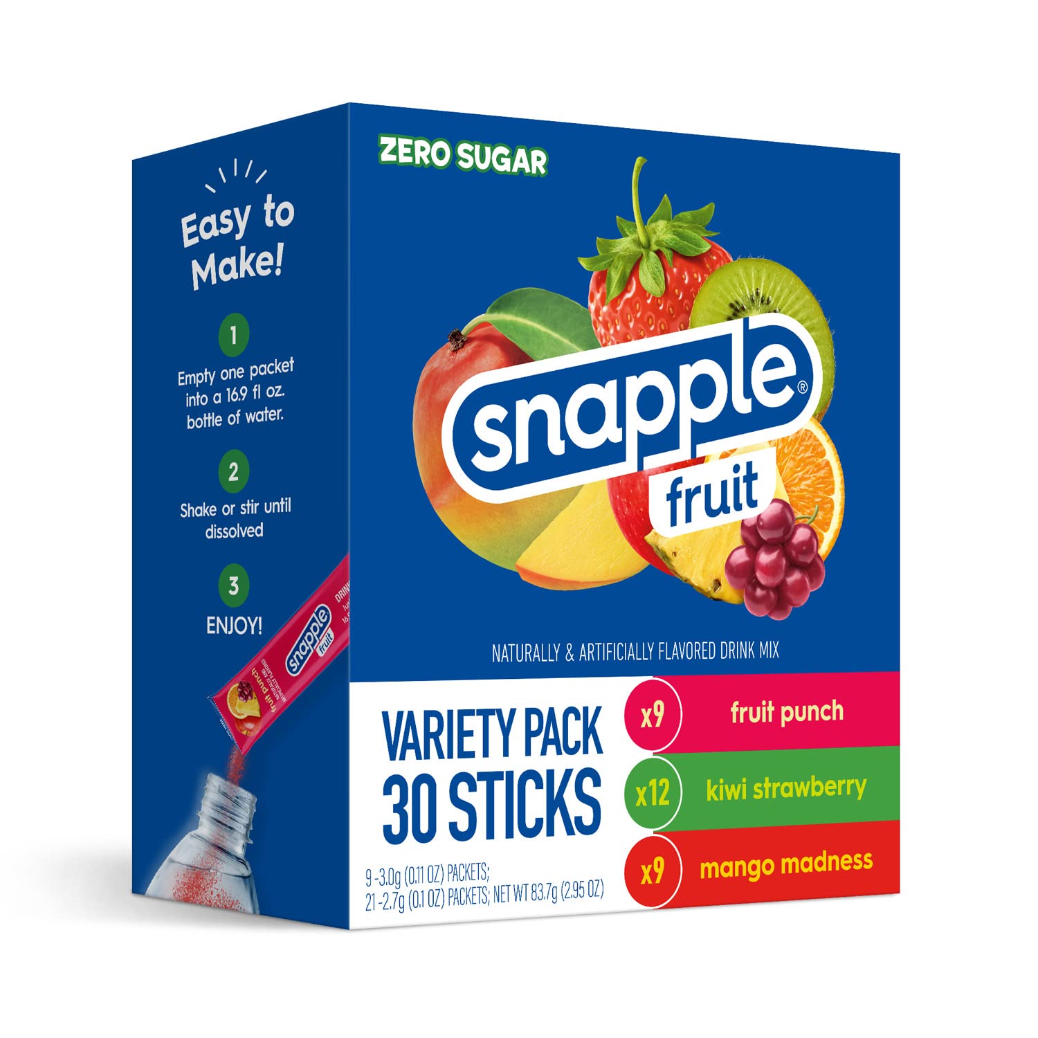 Snapple Powder Drink Mix Variety Pack - 30 Powder Sticks | Assorted Flavors, Zero Sugar | On-the-Go Hydration for Refreshing Bev