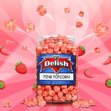 Gourmet Pink Strawberry Colored Popcorn by Its Delish, 16 Oz Jumbo Container | Bulk Colorful Popcorn Snack - Fruity Flavored Ai