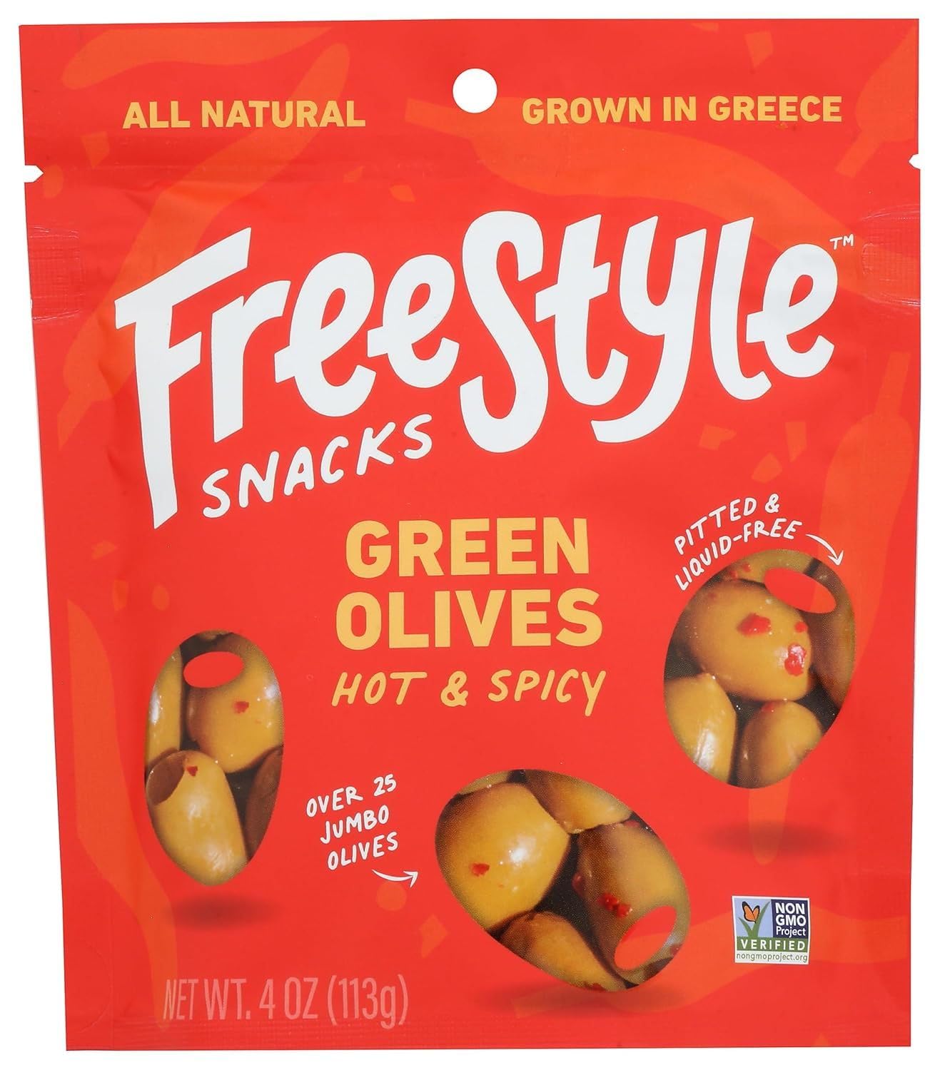 Freestyle Snacking - Olives Green Hot And Spicy - Case Of 6-4 Ounce