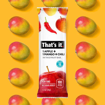 Thats it. Apple+Mango+Chili 100% Natural Great Tasting Real Dried Fruit Bar, Vegan, Gluten Free, Paleo, Kosher, Non GMO, No Pre