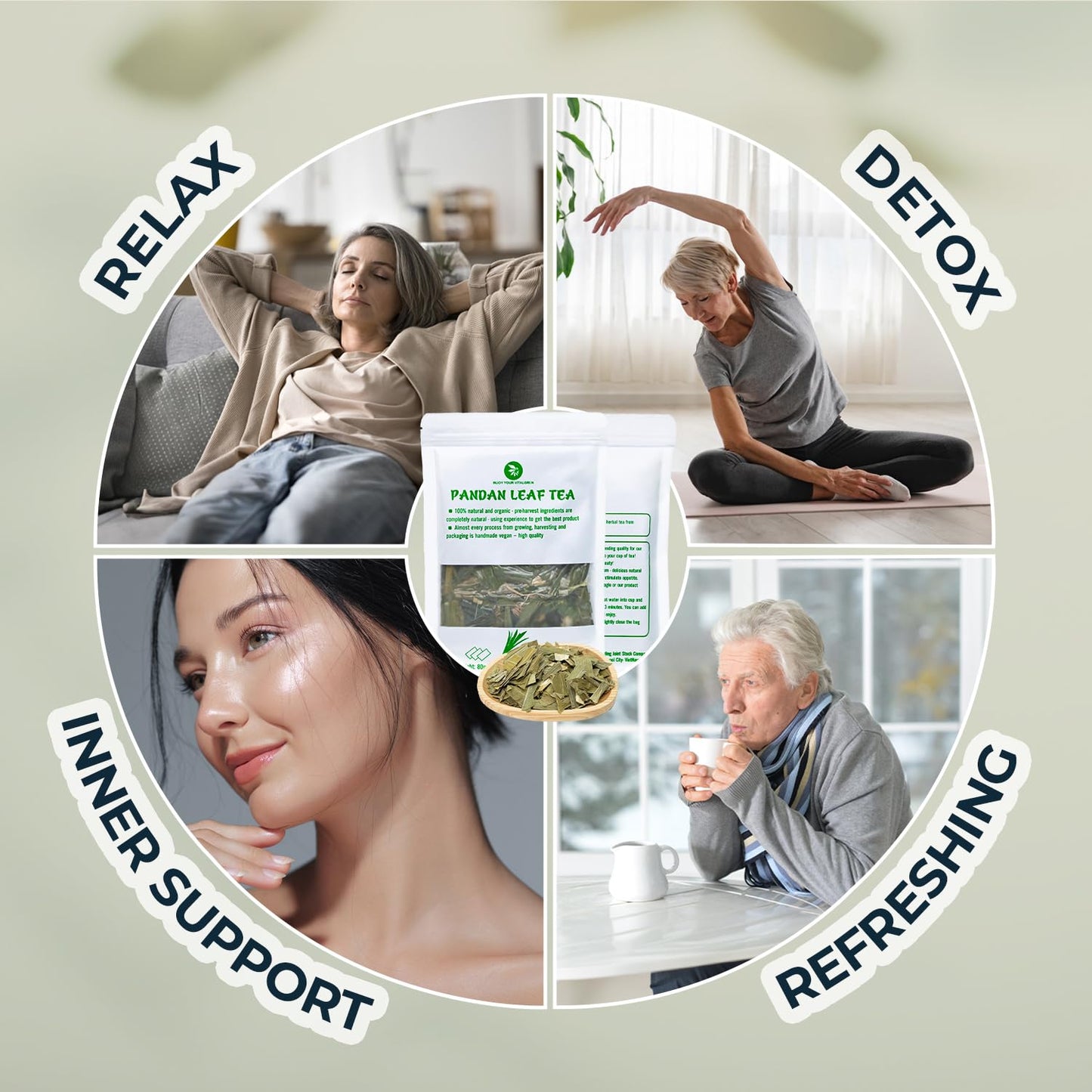 INJOY YOUR VITALGRI:N Natural Pandan Leaf Tea - Sweet & Fragrant Herbal Detox - 3 Oz Whole Leaves