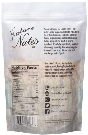 Nature Nates Popped Sorghum, Avocado Oil Sea Salt - Organic Sorghum, Keto & Gluten Free, Whole 30, Healthy Snacks, Better Than P