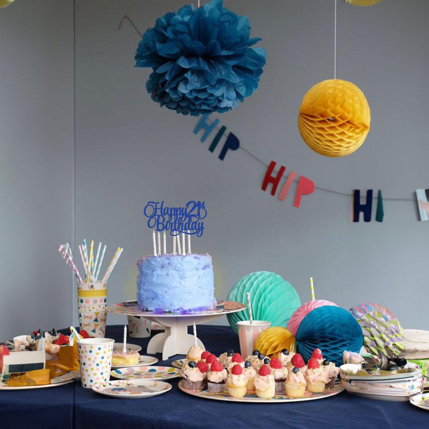 1 Pack Happy 21St Birthday Cake Topper Glitter Number 21 Twenty One Years Old Birthday Cake Pick Decoration For Celebrating 21St