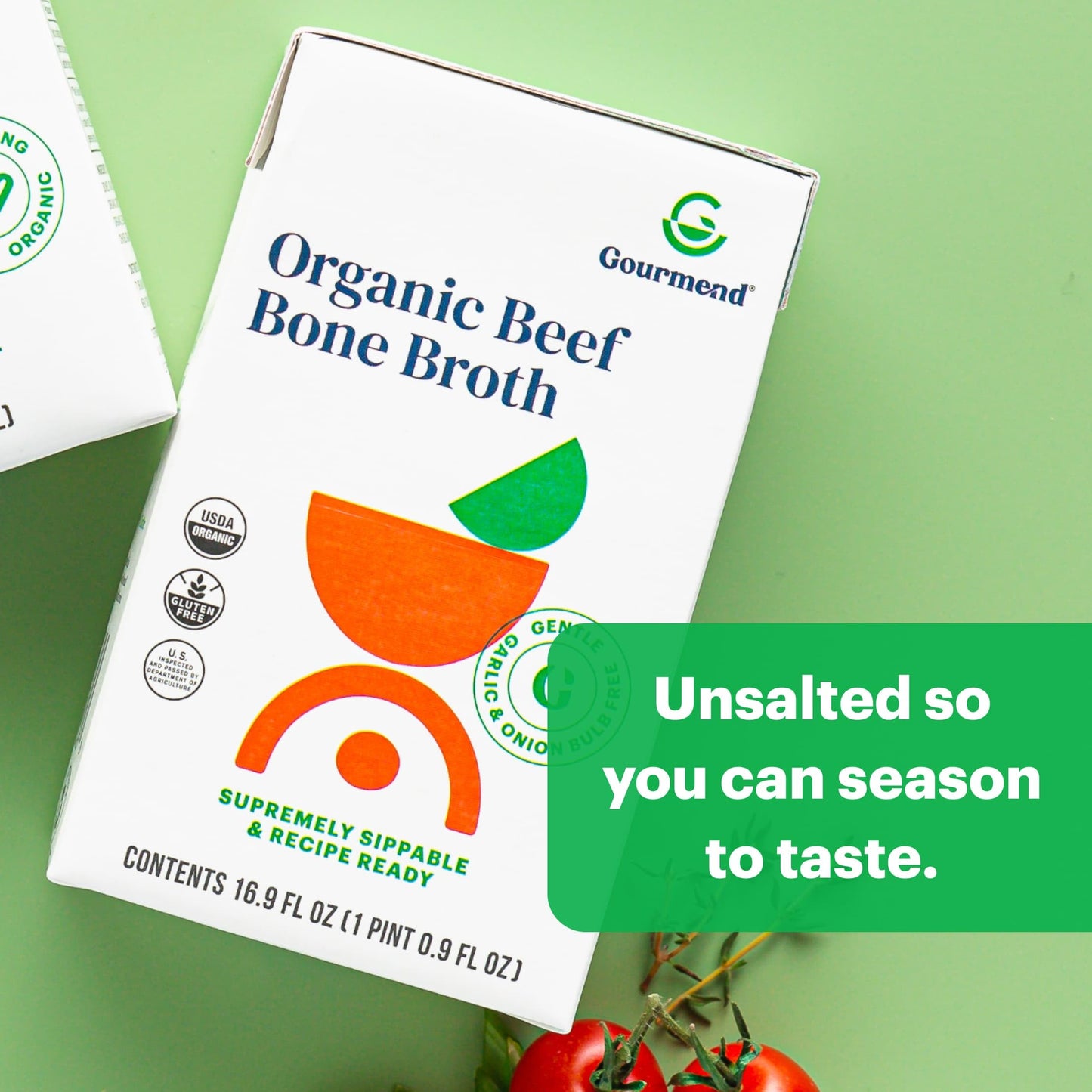 Organic Unsalted 16.9Oz Beef Bone Broth From Gourmend Foods (12 Pack) - Just 10 Ingredients, Low Fodmap Certified, Filler Free,