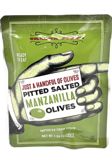 Just A Handful Of Pitted Salted Manzanilla Olives 1.05 Oz Each (Pack Of 6)