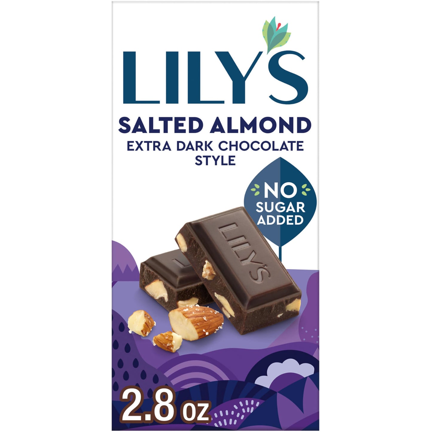 LILYS Salted Almond Extra Dark Chocolate Style No Sugar Added, Sweets Bar, 2.8 oz