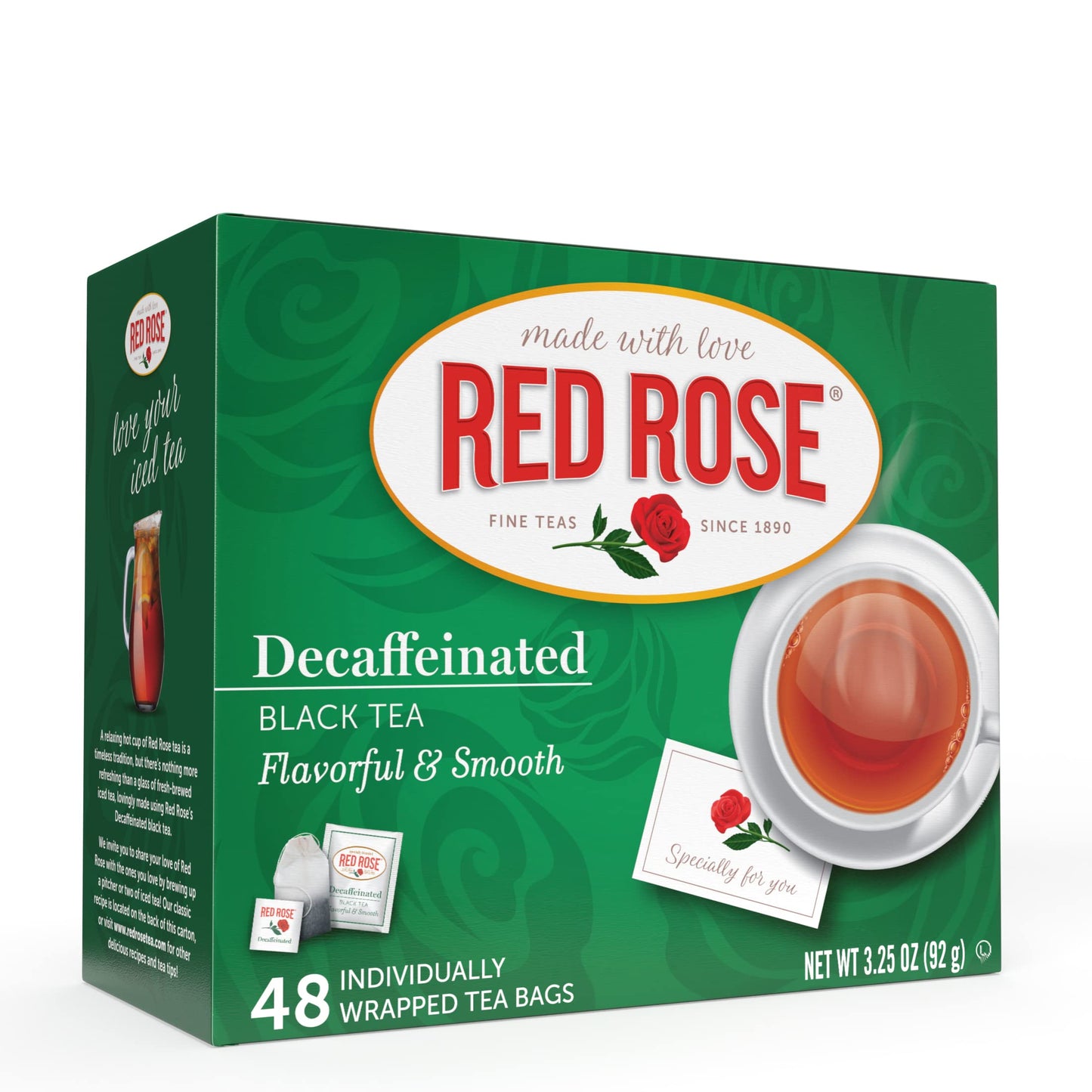 Red Rose Naturally Decaffeinated Black Tea Specially Blended Strong Black Tea With 48 Individually Wrapped Tea Bags Per Box (Pac
