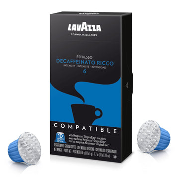 Lavazza Decaffeinato Ricco Espresso Dark Roast Capsules Compatible with Nespresso Original Machines Blended and roasted in Italy Decaffeinated with sweet Rich flavor 10 Count (Pack of 6)