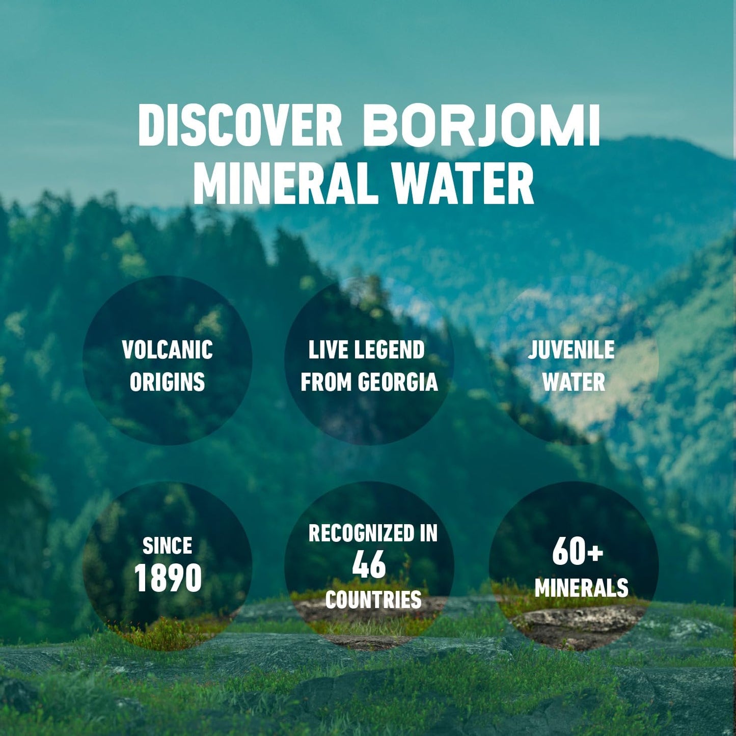 BORJOMI Sparkling Mineral Water, Naturally Carbonated, 25.3 fl oz, 6 Pack, Bottled from Georgian Volcanic Springs