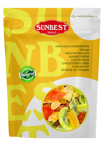 Sunbest Natural Tropical Dried Fruit Mix 48 Oz (3 Lbs) 1 Pack - Dried Mangoes, Pineapples, Papaya, Banana, Kiwi Exotic Medley - Non-Gmo, Vegan, Keto, Paleo Mix - Perfect For Cooking, Baking & Snacking