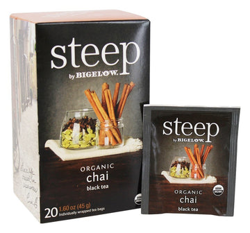 Steep Organic Chai Black Tea 20 Count Box (Pack Of 1), Certified Organic, Gluten-Free, Kosher Tea In Foil-Wrapped Bags