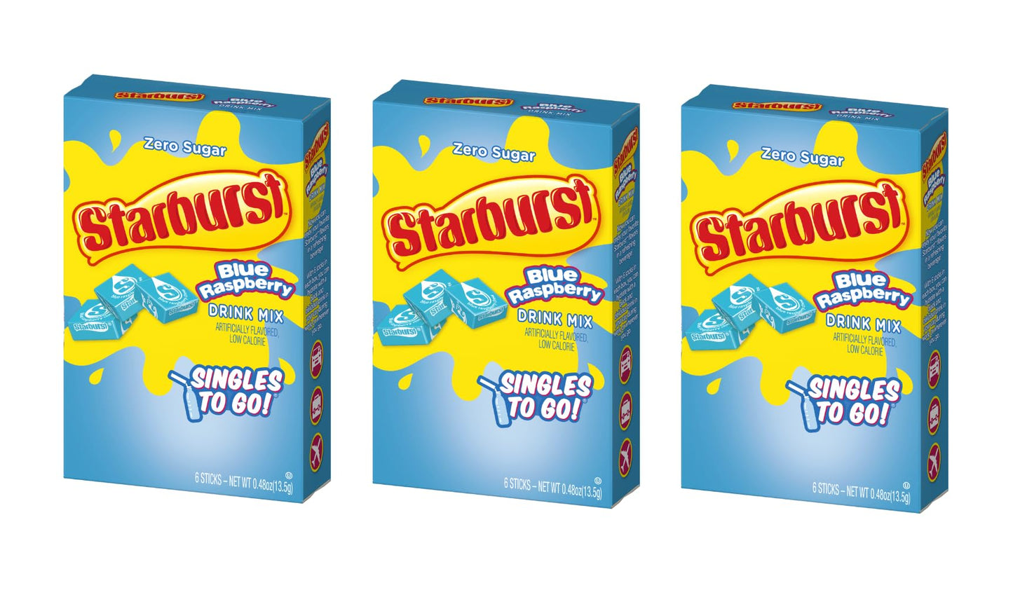 Starburst Singles To Go Zero Sugar Drink Mix, Blue Raspberry, 6 Ct Per Box (Pack Of 3)