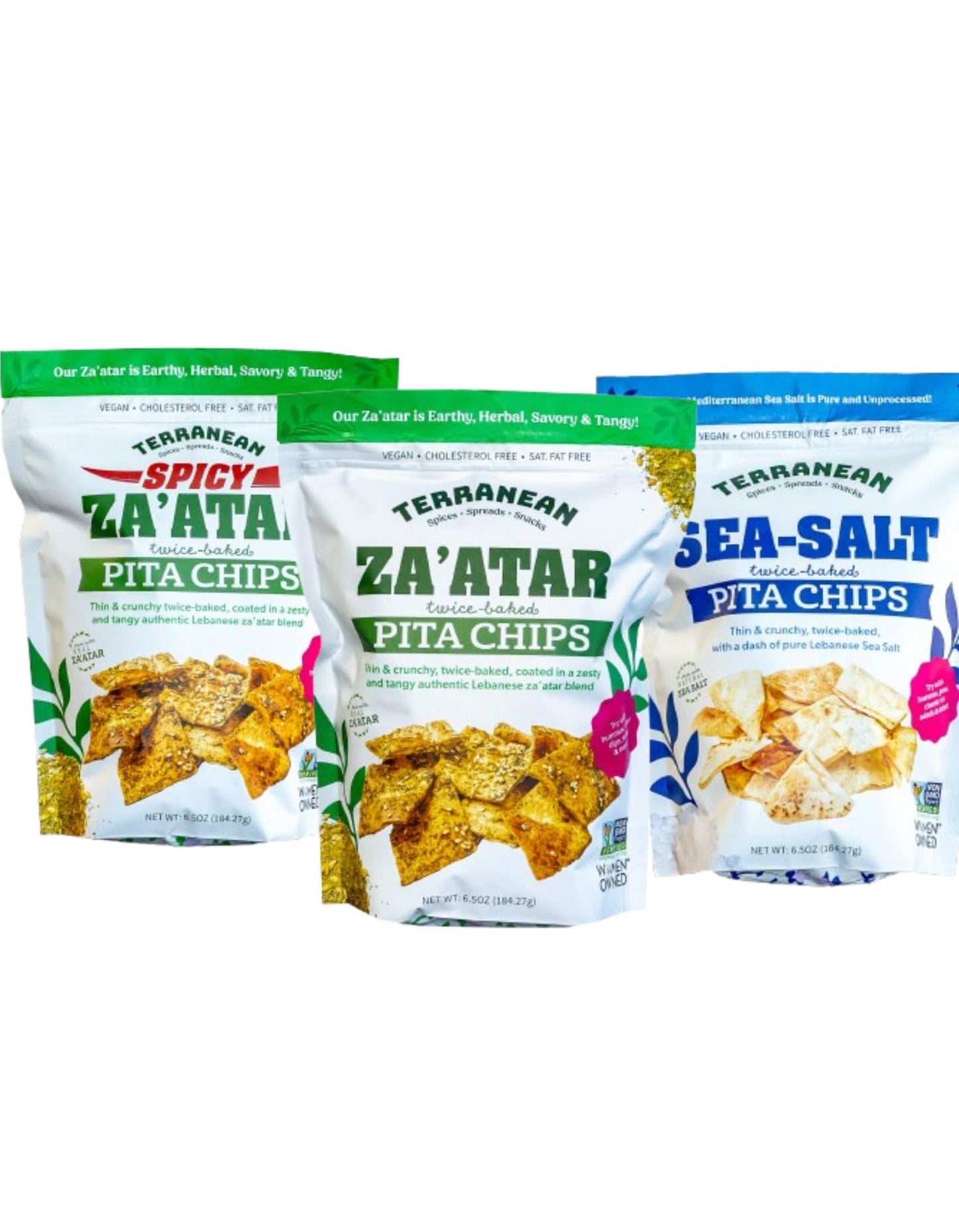 Terranean Herbs Pita Chips (Assorted 3Pk) | Authentic Twice-Baked Chips Thin & Crunchy Snacks | Halal Non-Gmo Kosher Certified