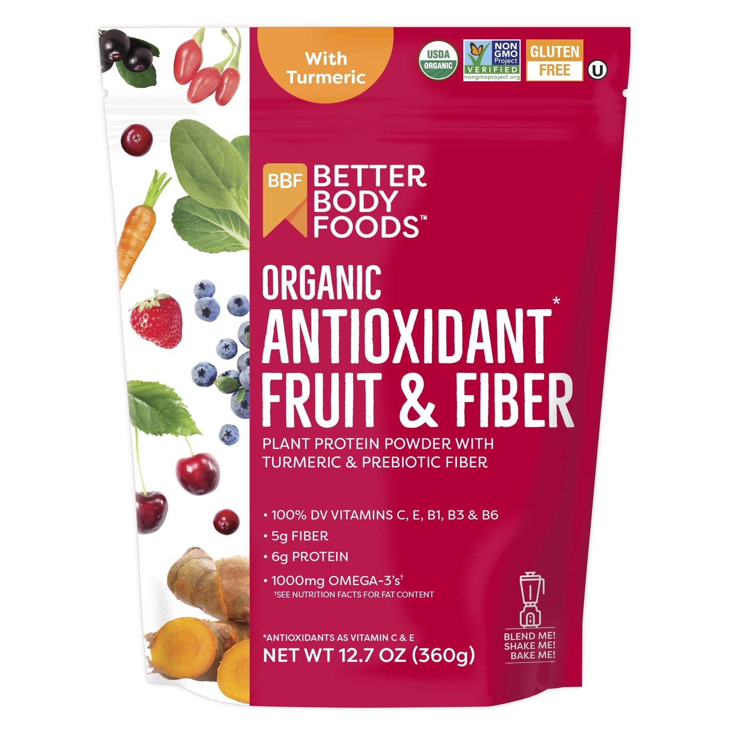 BetterBody Foods Organic Antioxidant Fruit and Fiber Superfood Blend Powder, 12.7 Ounce, 22 Servings