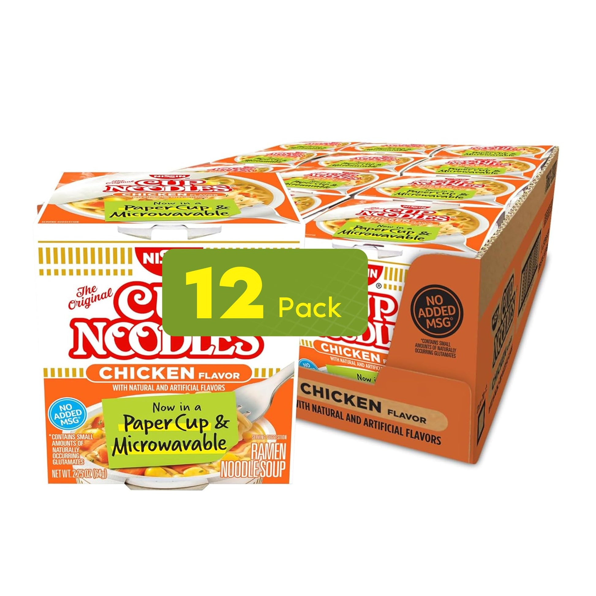 Nis-sin Cup Noodles, Chicken Flavor, Ramen Noodle Soup, Microwaveable Paper Cup, 2.5 Ounces Each - Pack of 12