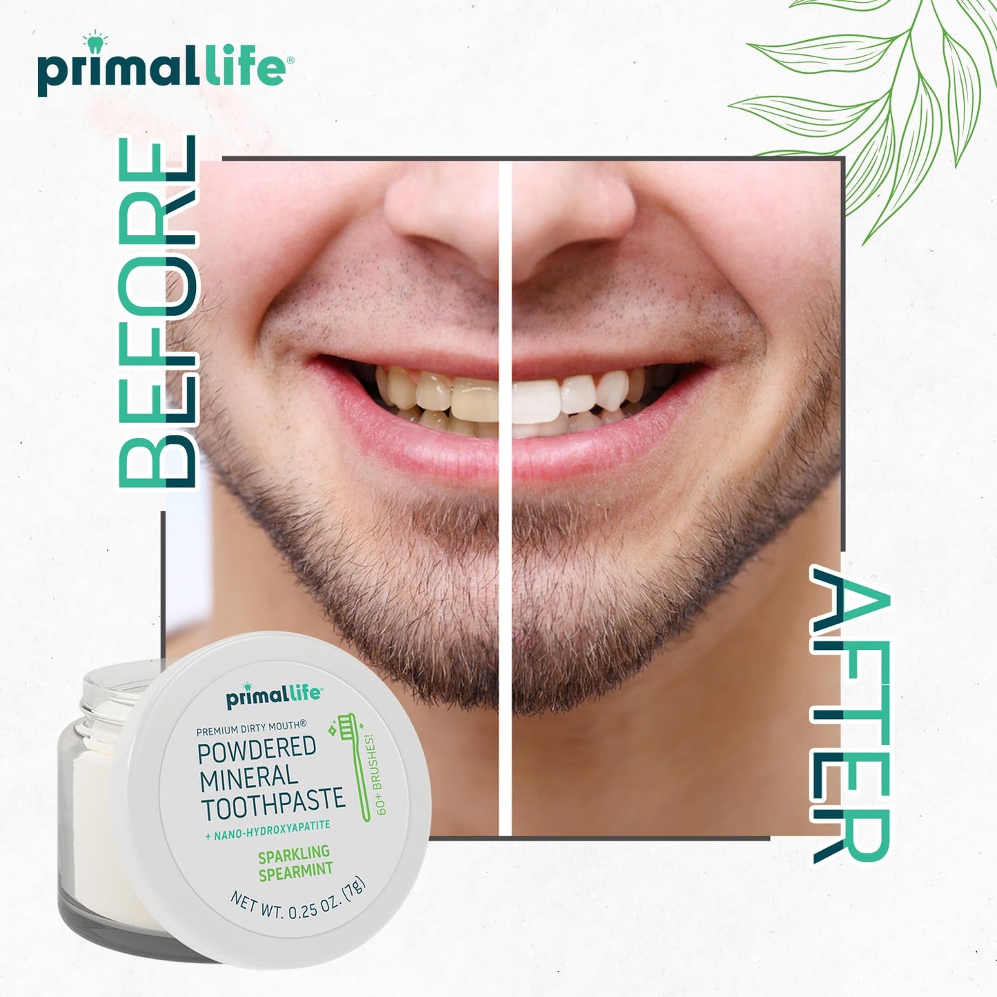 Primal Life Organics Dirty Mouth Toothpowder, 0.25oz, Vegan Spearmint, Natural Ingredients, Paleo Friendly, 60+ Brushings