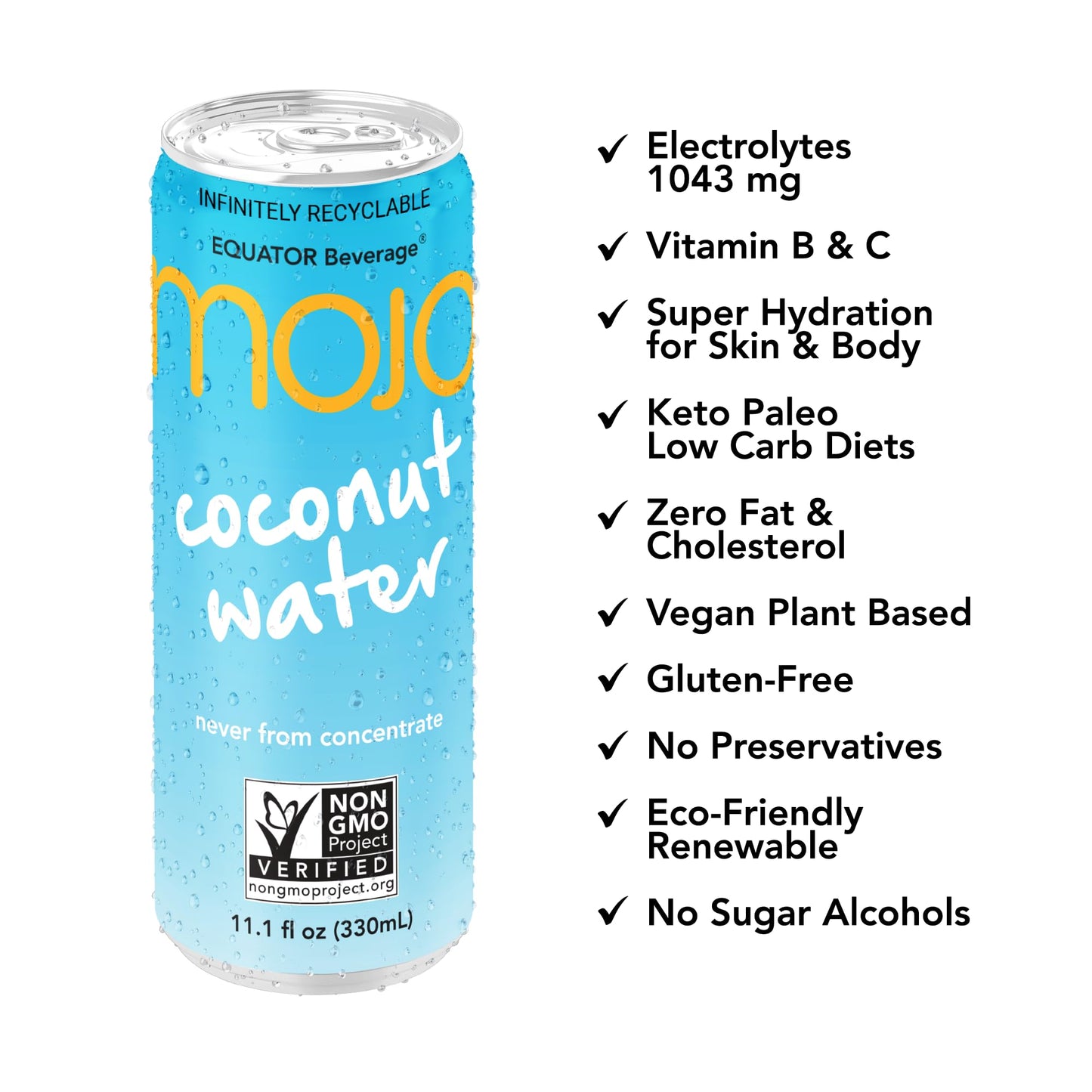 MOJO Coconut Water | Hydration Drink & Sports Drink | Electrolytes Beverage 1043 mg | Vitamin B & C | Hydration Drink for Skin &