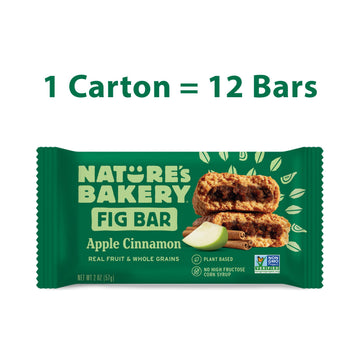 Natures Bakery Whole Wheat Fig Bars, Apple Cinnamon, Real Fruit, Vegan, Non-GMO, Snack Bar, 1 Box With 12 Twin Packs (12 Twin P