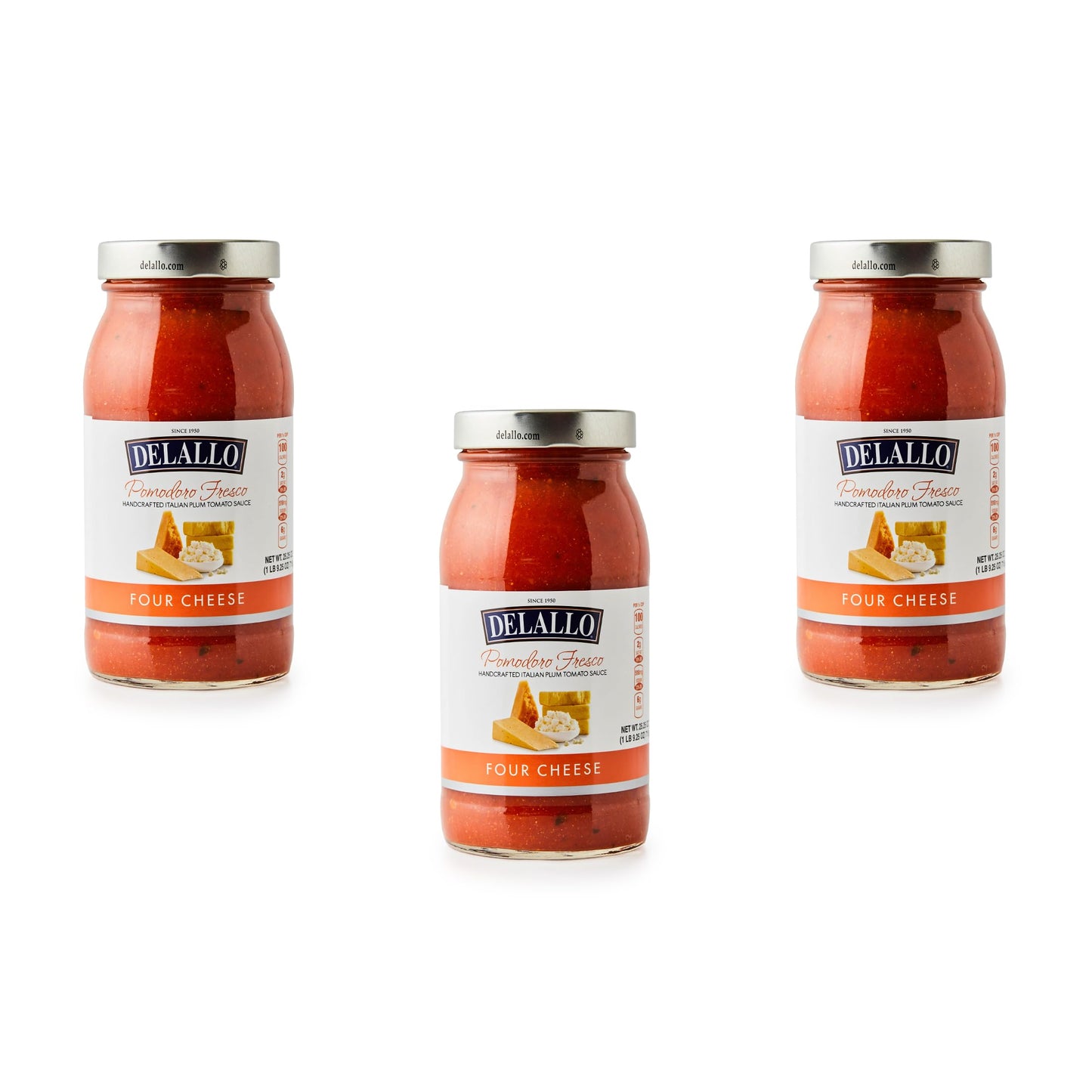 DeLallo Pomodoro Fresco Four Cheese Sauce, 25.25 oz. Jar, (3 Pack), Made in Italy, Gluten Free