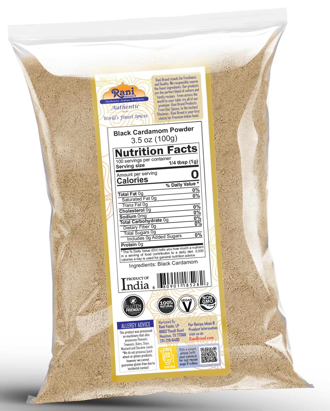 Rani Black Cardamom Powder (Kali Elachi) Indian Spice 3.5Oz (100G) ~ All Natural | Vegan | Gluten Friendly | Non-Gmo | Kosher | Indian Origin | Smokey, Tsaoko, Cao Guo, Bach Dan Khau, Badi