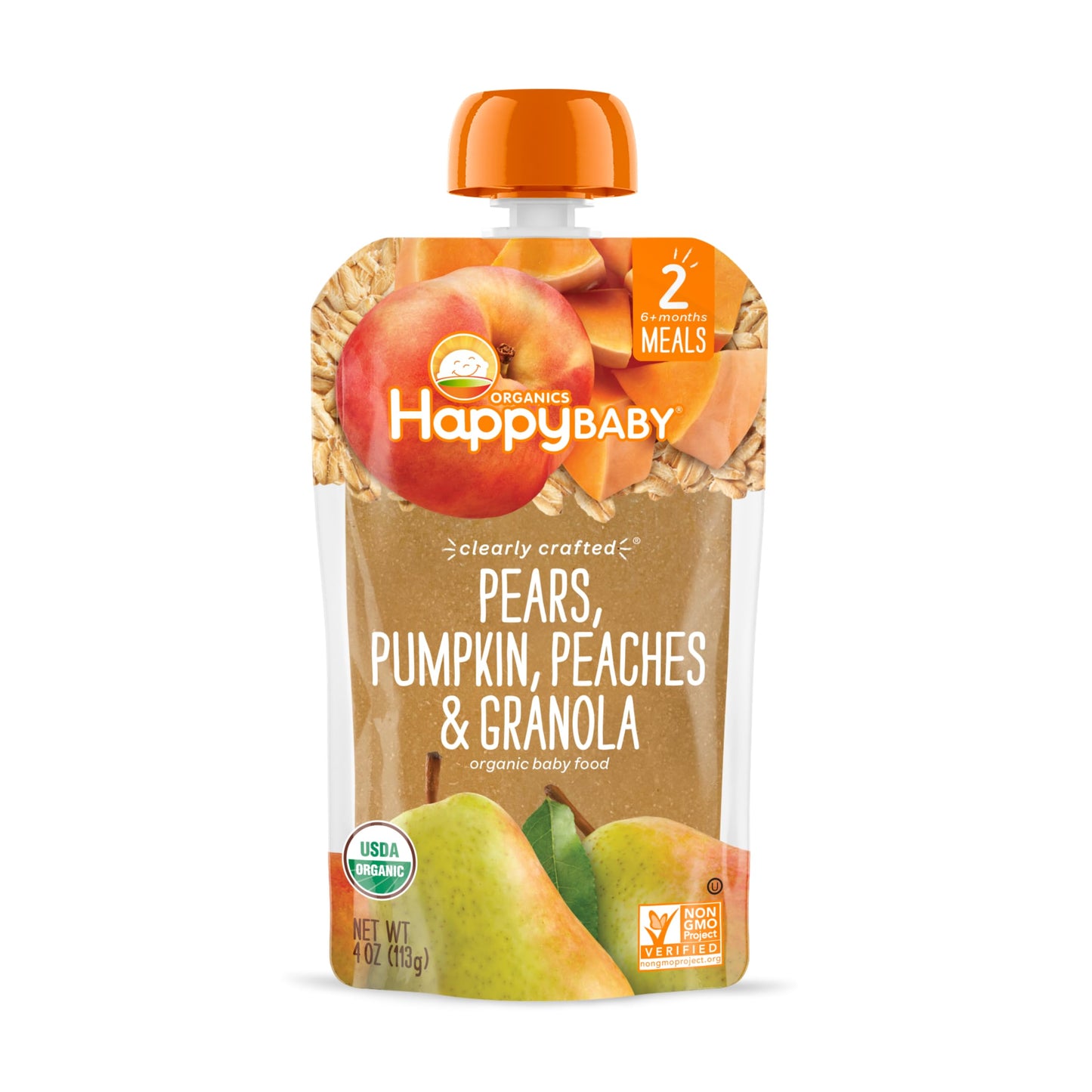Happy Baby Organics Stage 2 Baby Food Pouches, Gluten Free, Vegan & Healthy Snack, Clearly Crafted Fruit & Veggie Puree, Pumpkin