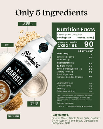 Elmhurst 1925 Oat Milk Barista Edition - 32oz (6-Pack) Plant-Based, Vegan, Dairy-Free, Kosher, Gluten-Free, Non-GMO, Froths for