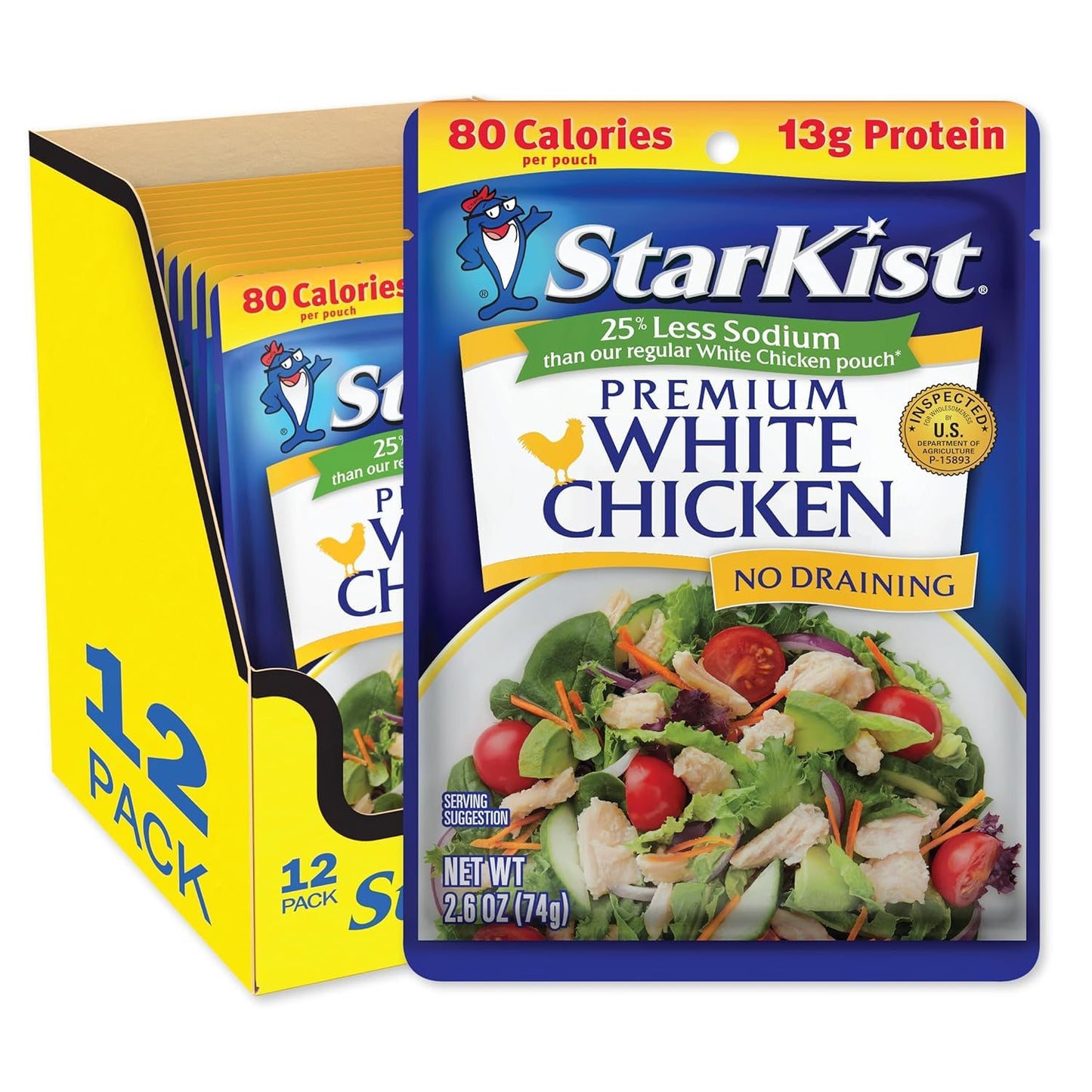 Starkist Less Sodium Premium White Chicken - 2.6 Oz Pouch (Pack Of 12)