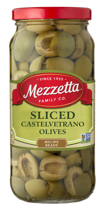 Mezzetta Sliced Castelvetrano Olives| Non-Gmo, Gluten Free, Keto Vegetarian | 8.25 Ounces Drained Weight (Pack Of 6)