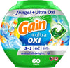 Gain Flings Ultra Oxi Laundry Detergent Pacs, 60 Count, Waterfall Delight Scent, 3-In-1, He Compatible