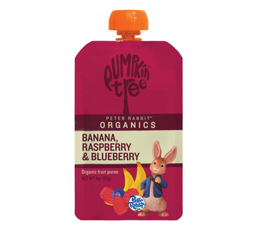 Pumpkin Tree Peter Rabbit Organics, Organic Raspberry, Banana And Blueberry 100% Pure Fruit Snack, 4 Oz. Squeeze Pouches (Pack O