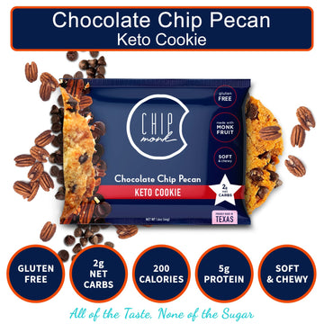 ChipMonk Keto Cookies - Chocolate Chip Pecan (6 Pack) Low Carb Keto Snacks - Gluten-Free, High Fat, Low Sugar, Ketogenic Sweet S
