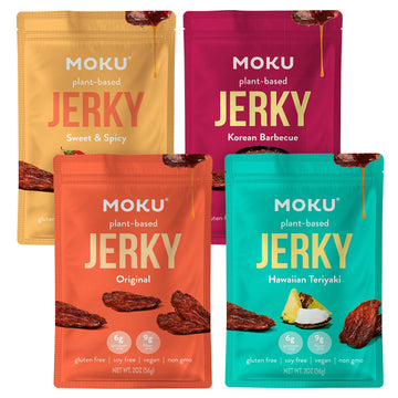 Moku Plant-Based Mushroom Jerky, Hawaiian Teriyaki, Sweet and Spicy, Original (4 Pack) Vegan Jerky, Gluten Free, Soy-Free, Non-G