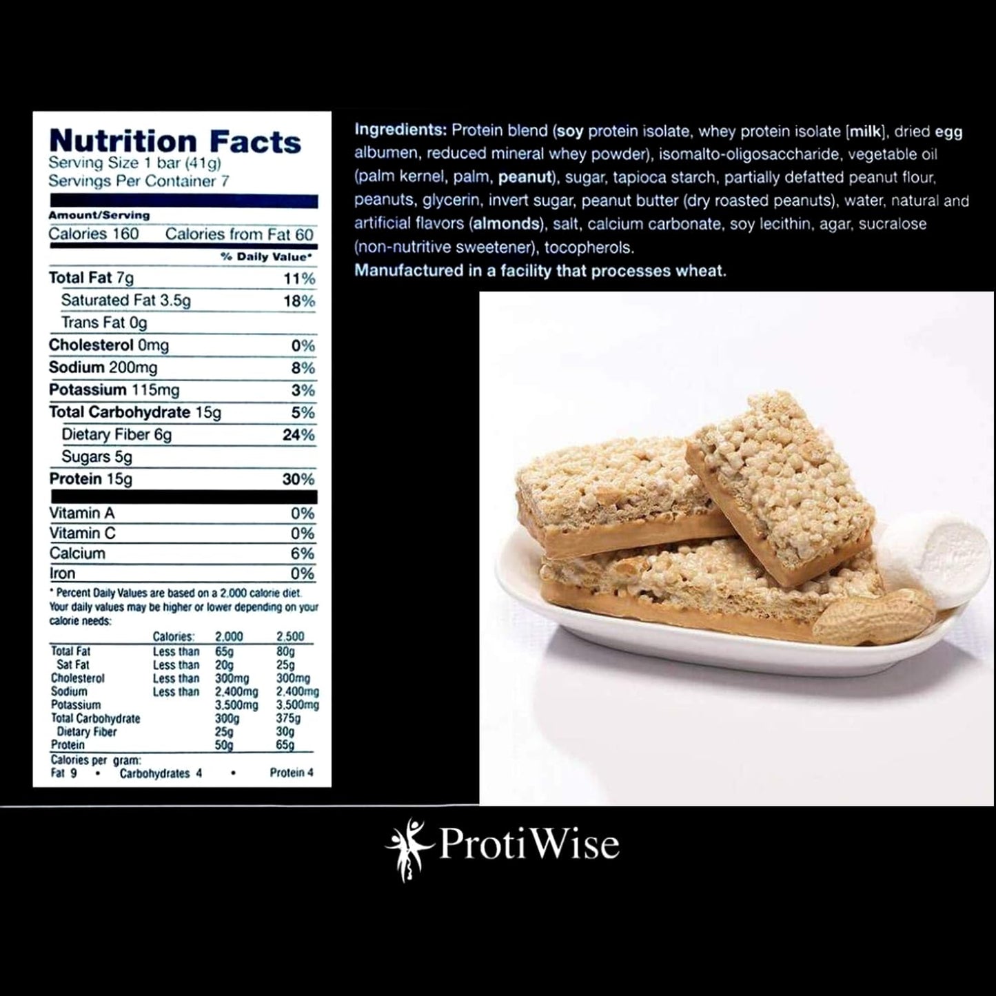 ProtiWise - High Protein 15g Bar | 7/Box | Weight Loss, Diet, KETO Friendly, Hunger Control, Meal Replacement | Gluten Free, Low