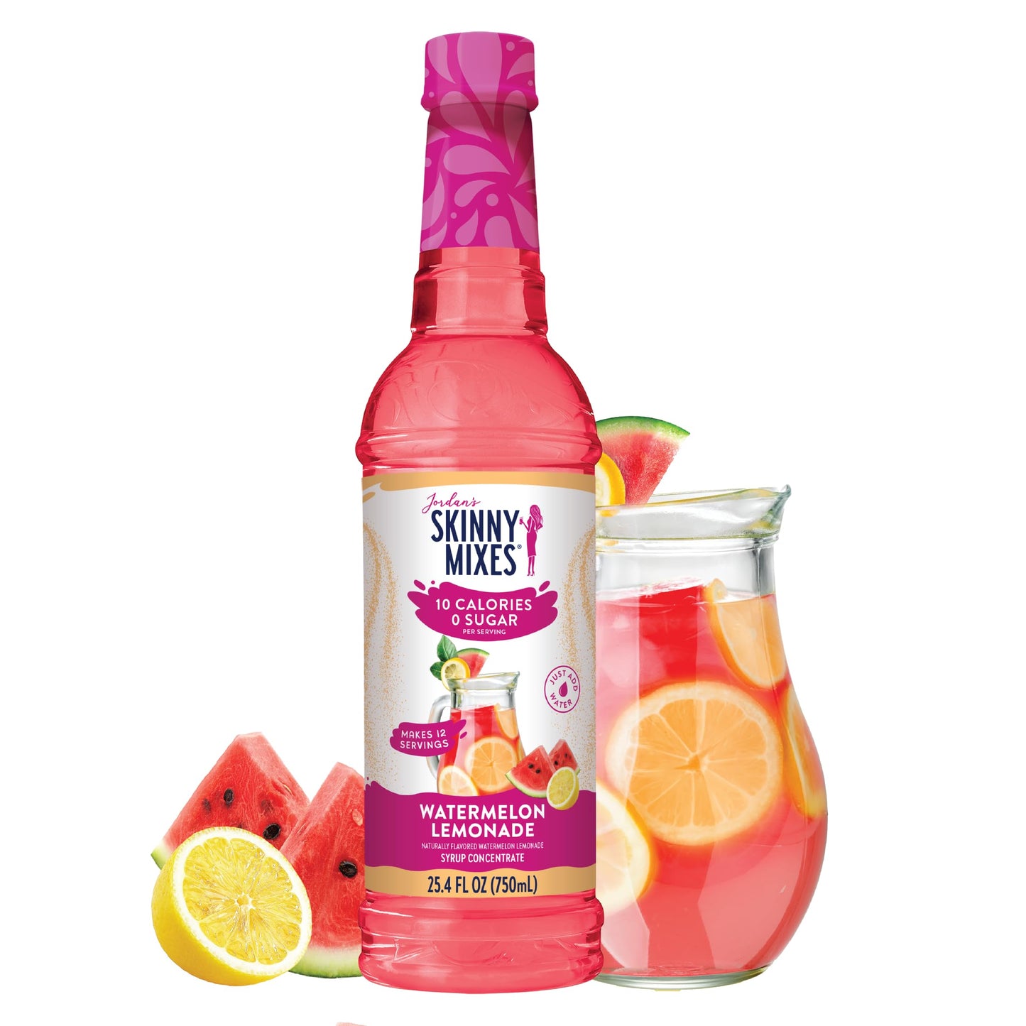 Jordans Skinny Mixes Sugar Free Syrup Watermelon Lemonade Flavor Fruit Flavored Water Enhancer Drink Mix for Ice Tea Lemonade & More Zero Calorie Flavoring Keto Friendly 25.4 Fl Oz 1 Pack