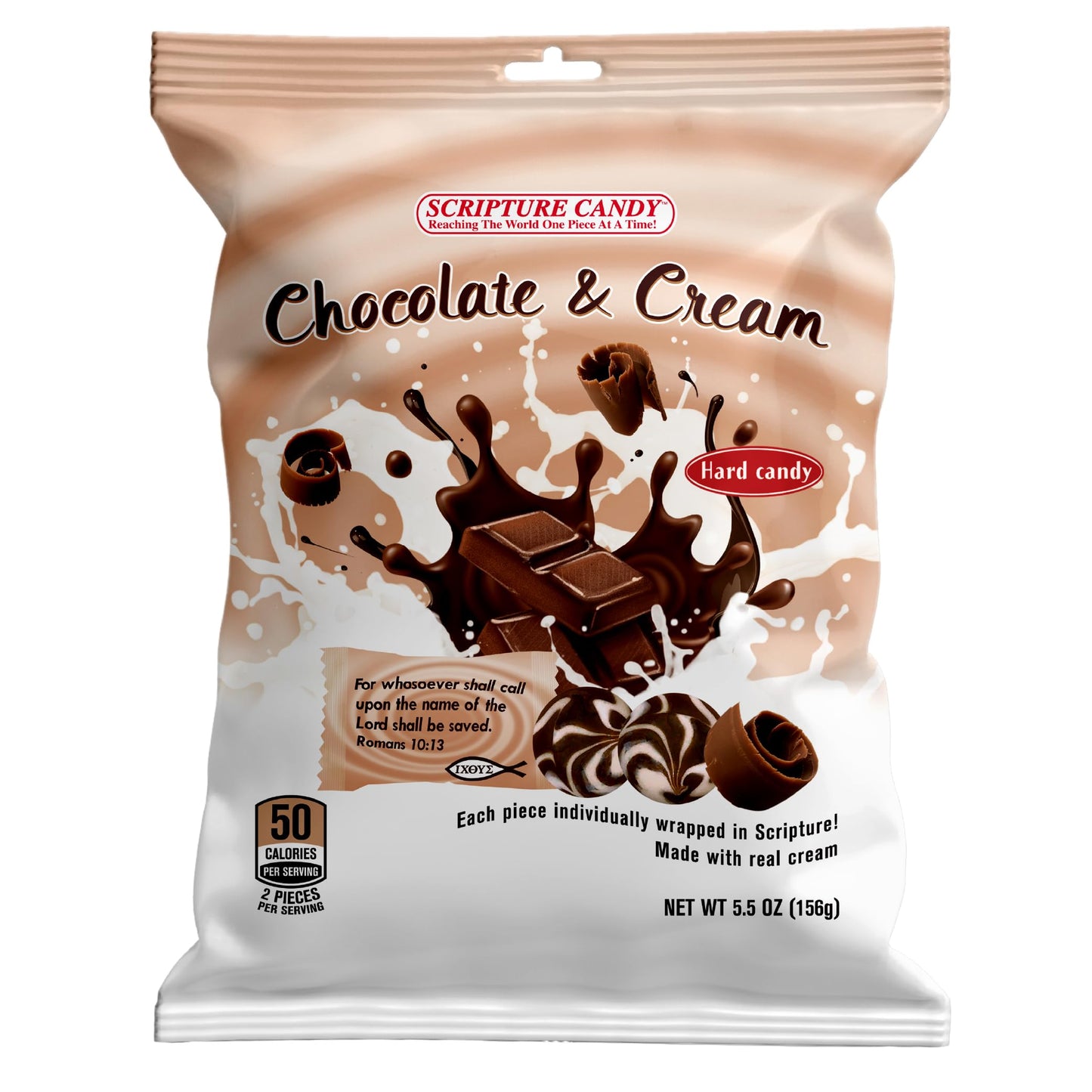 Scripture Candy, Chocolate & Cream Hard Candy 5.5oz Bag, 25 Pieces