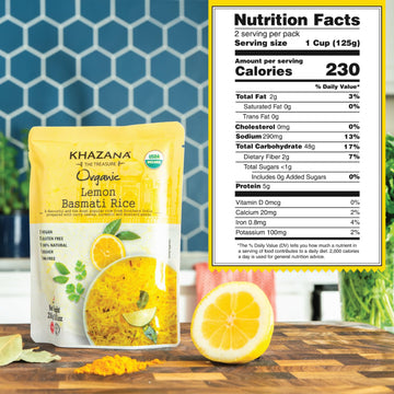 Khazana Lemon Organic Basmati Rice - Ready To Heat (1-Pack, 8.8Oz) - Authentic, Aromatic & Flavorful Indian Grain - Non-Gmo, Veg
