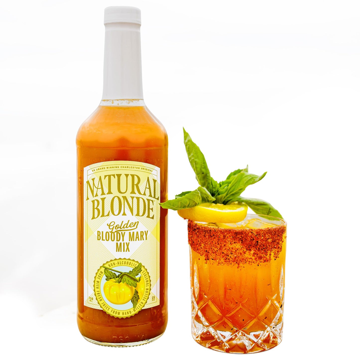 Natural Blonde Golden Bloody Mary Mix - All-Natural Mixed Flavor Mixer With Hand-Picked Golden Tomatoes - Low Sodium Low Calorie Gluten Free - 25 Fl Oz (1 Pack)