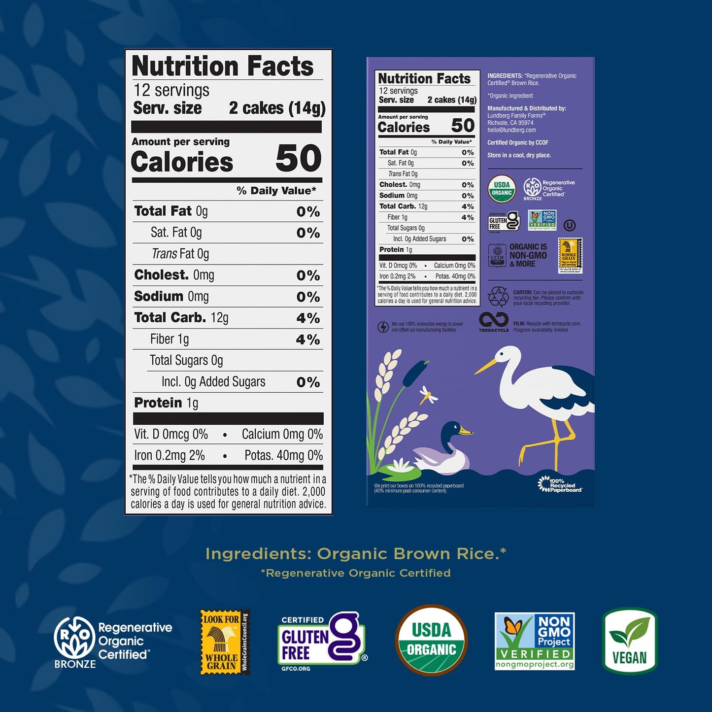 Lundberg Thin Brown Rice Cakes, Salt-Free, 6-Pack - Regenerativeorganic Certified, Healthy Snacks, Vegan, 6 Oz Ea